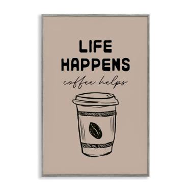 Imagem de Stupell Industries Life Happens Coffee helps Gray Framed Giclee Art Design por JJ Design House LLC, 61 x 40 cm