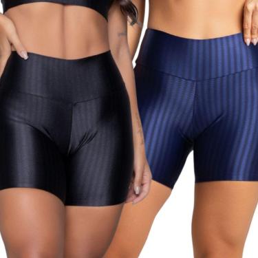 Imagem de Short Fitness Ikat New Zig 3D Serra e Mar Kit Com Duas Cores Cós Alto Roupa Para Academia Treino-Feminino