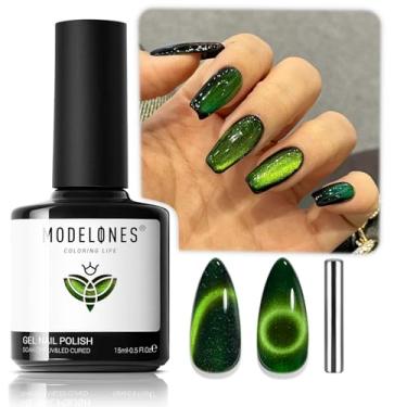 Imagem de modelones Esmalte de gel Cat Eye, esmalte de gel verde de vidro gelatinoso de 15 ml com ímã, brilho holográfico, brilhante, translúcido, cor transparente, esmalte magnético para salão de beleza, faça