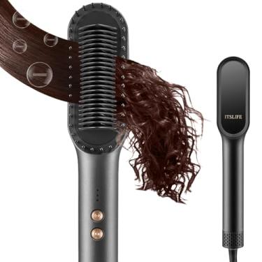 Imagem de Itslife Escova alisadora de cabelo, escova de alisamento de cabelo com anel para mulheres, aquecimento rápido dos anos 20 e configurações de temperatura e antiqueimaduras, cinza