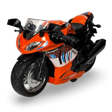 Imagem de Miniatura Moto Esportiva Corrida Metal C/Som E Fricção Brinquedo (Laranja)