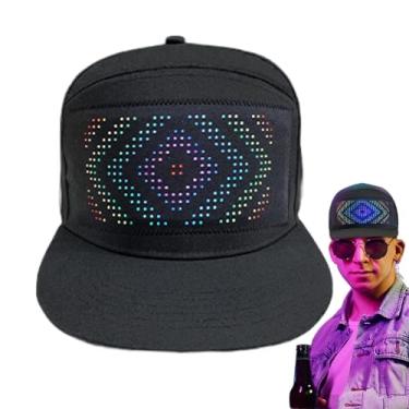 Imagem de Chapéu editável, chapéu de sinalização LED,Chapéu legal editável - Tela removível fácil de aplicar chapéu de controle de aplicativo móvel para hip hop, dança de rua, dj, fantasias cosplay