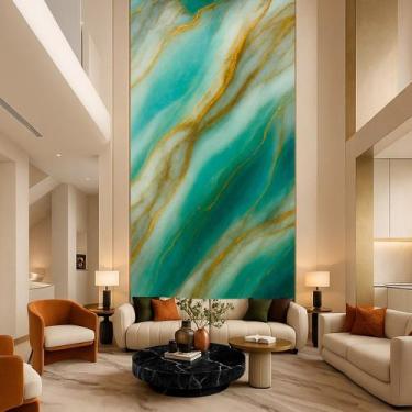 Imagem de Kit 2 Placa Adesiva Parede Continuo Mármore Verde e Dourado 260x120cm 