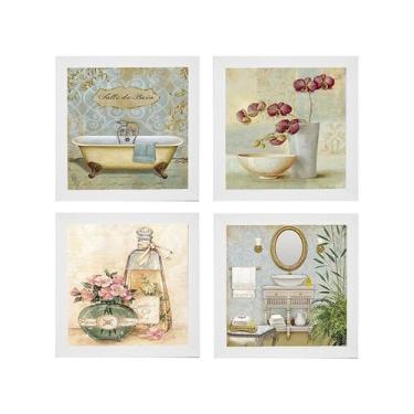 Imagem de Kit 4 Quadros Decorativos para Banheiro e Lavabo com Imagem e Vidro - 
