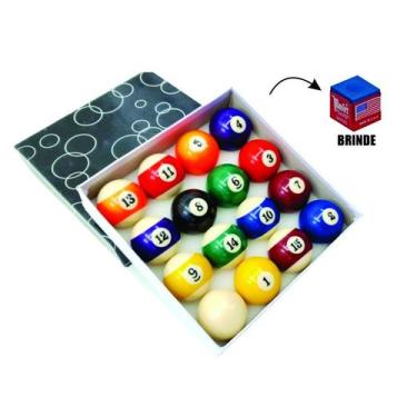 Imagem de Bolas De Sinuca Jogo Bilhar Numeradas Profissional 50mm Giz - Importad