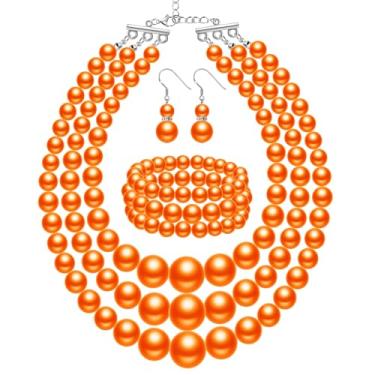 Imagem de Haysandy Colar de pérolas dos anos 20 para mulheres, conjunto de bijuterias, colar de pérolas falsas, pulseira, brinco para festa, presente de casamento, Pérolas de destaque ABS, Sem Pedra Preciosa