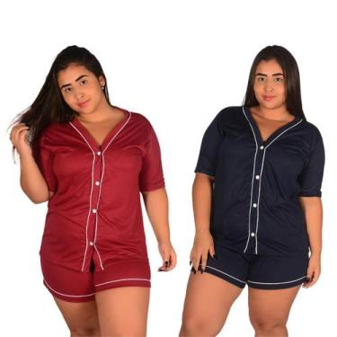 Imagem de Kit com 2 Pijamas Americano PLUS SIZE Curto Botão Malha Confortável Ve