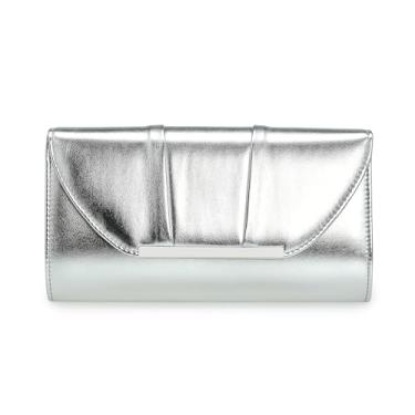 Imagem de IXEBELLA Bolsa feminina para noite elegante bolsa de mão formal plissada PU clutch para casamento/formatura/festa/eventos black-tie, Prata