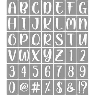 Imagem de XANGEY Estênceis de letras de 7,6 cm para pintura – pacote com 42 modelos de letras do alfabeto com sinais, estênceis de alfabeto de plástico reutilizáveis para quadro-negro, pintura artesanal de