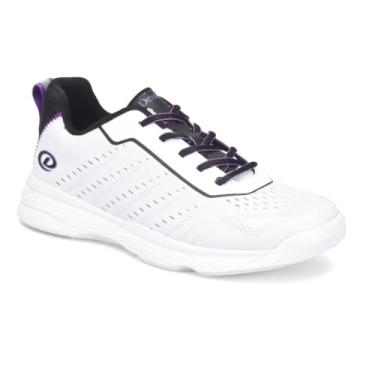 Imagem de Dexter Tênis de boliche Trixie feminino (para jogadores destros ou canhotos - Solas deslizantes universais em ambos os sapatos) Tênis de boliche - Branco/Preto/Roxo 10