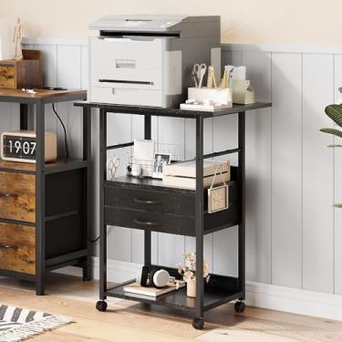 Imagem de VENNQD Suporte grande para impressora com gaveta de tecido de armazenamento, mesa de impressora embaixo da mesa com rodas para escritório em casa, carrinho de impressora compatível com scanner de fax