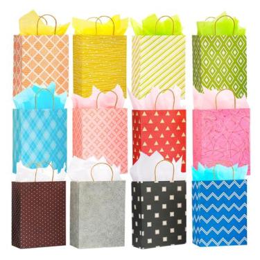 Imagem de Sacos de presente Nihuecne Kraft Paper, pacote com 12, 33x25x13cm com 