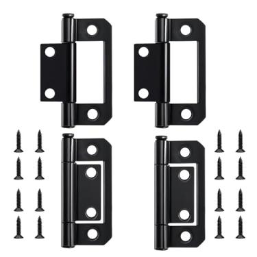 Imagem de Pacote com 4 dobradiças de porta sem encaixe, dobradiças de porta de aço inoxidável, dobradiça dobrável para armário com parafusos, preto fosco