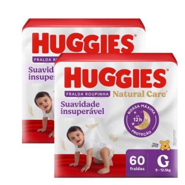 Imagem de Kit 2 Fralda Roupinha Huggies Natural Care Tamanho G Pacote Hiper 60 U
