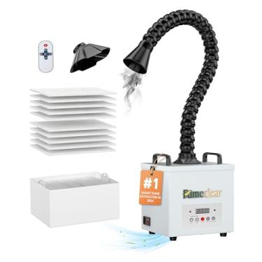 Imagem de FumeClear Extrator de fumaça - Potente sucção de 100 W 200 m³/h, com visor digital remoto, sistema de filtragem de 3 estágios com 12 filtros para soldagem a laser, absorção de fumaça e solda de mesa