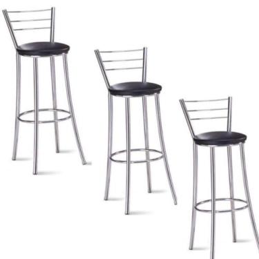 Imagem de Kit 3 Banquetas Para Bancada Cromada Grazi Preto - GAT MAGAZINE