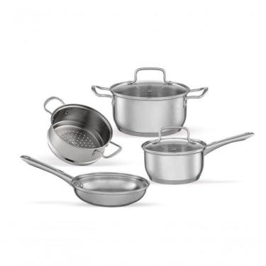 Imagem de Jogo De Panelas Brinox Aço Inox Fundo Triplo Jasmin 4 Peças Com Induçã
