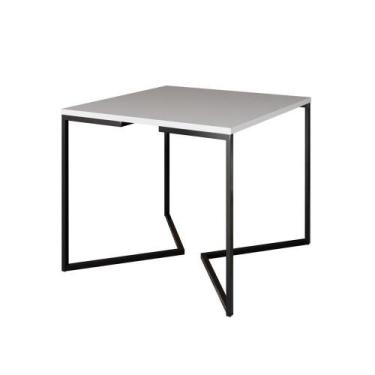 Imagem de Mesa Jantar Industrial Quadrada Branca 90Cm Base V Ferro Preto Cor: Br