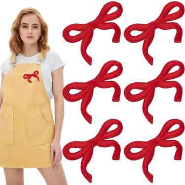 Imagem de CustomyLife 6 peças de apliques bordados com laço, apliques bordados com laço fofo, acessórios de costura decorativos para roupas, chapéus, bolsas, jaqueta jeans - vermelho