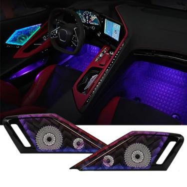 Imagem de BILLFARO 2 peças de capas de alto-falante de porta com luz ambiente LED, porta lateral de carro A-pillar capa de alto-falante para porta de pé caixa de armazenamento lâmpada para Corvette C8 Stingray