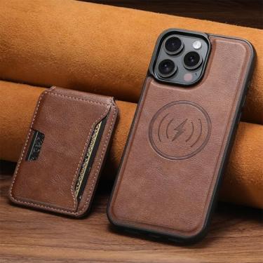 Imagem de YOGISU Capa protetora magnética removível para iPhone 16 Pro Max, carregador sem fio, porta-cartões (para iPhone 16 Pro Max/marrom)