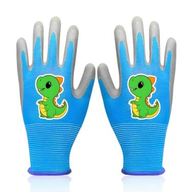 Imagem de hisptgo Luvas de jardinagem infantis, luvas para idades de 3 a 12 anos, perfeitas para jardinagem infantil, trabalho no quintal, atividades ao ar livre (azul, pequena)