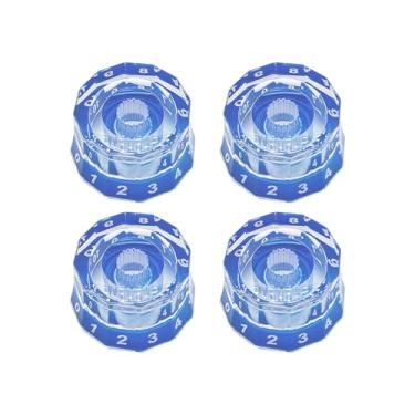 Imagem de DIAO79NI 4 maçanetas de guitarra elétrica fina 18 estrias transparentes Dodecagon controle de velocidade tom de volume para acessórios de guitarra Les Paul Gibson Transparente, azul/branco