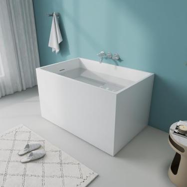 Imagem de Higeine Banheiras independentes modernas premium de 110 cm com assento, banheira de imersão de acrílico branco brilhante exclusivo com transbordamento e drenagem