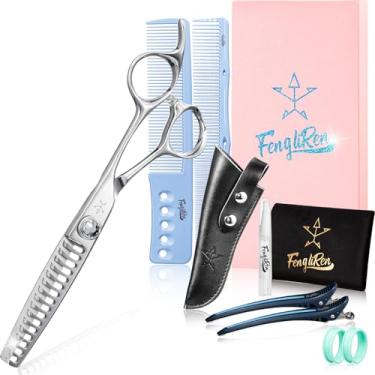 Imagem de Fengliren Tesoura profissional de alta qualidade para corte de cabelo para corte de cabelo, tesoura de dentes de barbeiro, tesoura texturizadora, extremamente afiada, liga de aço inoxidável de 15 cm