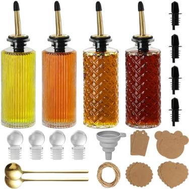 Imagem de RACOBOT Conjunto de dispensadores de xarope de café, 4 peças de garrafa dispensadora de xarope de vidro para cafeteria, dispensador simples de xarope de bordo de 16 ml com rolha de vidro, colher