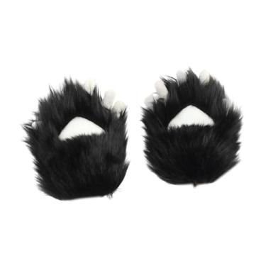 Imagem de Colaxi Luvas de pata de gato, mãos e garras, fantasia de Halloween para dramatização, baile de máscaras e carnaval, Preto Branco