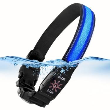 Imagem de Etiquetas de rastreador de ar atualizadas, coleira Dogew com código QR e luz LED, coleira para animais de estimação recarregável à prova d'água IP68 com tiras refletivas, coleiras resistentes para