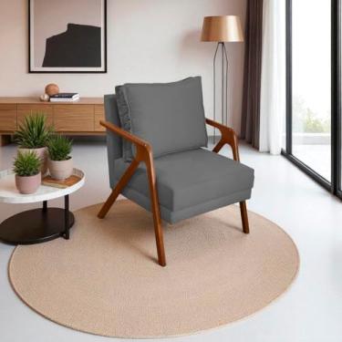 Imagem de Poltrona Para Sala Decorativa Shine Cadeira Reforçada Para Recepção Manicure Sala De Espera Consultório Escritório Confortável Em Madeira Maciça Castanho Suede Cores (Cinza)