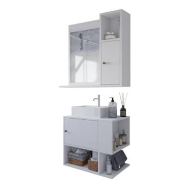 Imagem de Conjunto Kit Gabinete Armário Balcão Aéreo Suspenso para Lavabo Pia Banheiro com Espelheira Suspensa Parede Bancada Prateleira com Espelho 1 Porta Nicho Organizador Deca Aqua Potenza - Branco