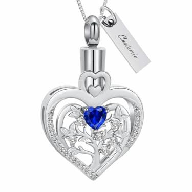 Imagem de AIWENXI Árvore da Vida Joias de Cremação para Cinzas Holoow Coração Memorial Urna Colares Aço Inoxidável Coração Pedra Pedra do Nascimento Pingente de Cinzas Joias Lembranças, Aço inoxidável, Sem