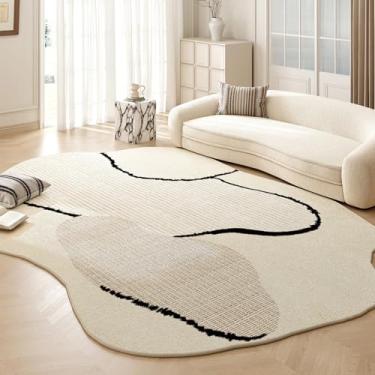 Imagem de Tapetes irregulares estilo creme para sala de estar, tapete macio e fofo, decoração de quarto luxuosa, linha de carpete, tapete grosso de pelúcia para estudo (200x300 cm/C)