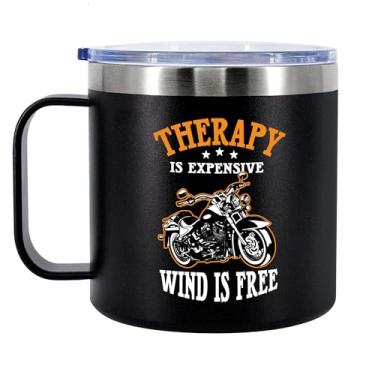 Imagem de Panvola Therapy Is Expensive Wind Is Free Presentes de motociclista motociclista para pai marido namorado tio caneca de café isolada com alça e tampa canecas térmicas de viagem de acampamento 400 ml