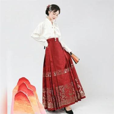 Imagem de Blusa de jacquard branca original de 5 cores tecida com saia de rosto de cavalo dourada roupa elegante cosplay Hanfu terno
