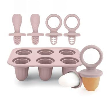 Imagem de Moldes de picolé de silicone com 6 cavidades e duas opções de alça | Máquina de picolé e picolé DIY para sobremesas congeladas em casa (rosa claro)