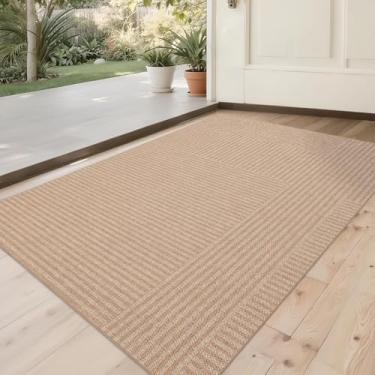 Imagem de Arvenchy Tapete Easy Jute 2x3: Tapete de porta frontal boho natural para ambientes internos e externos antiderrapante - Tapete pequeno neutro contemporâneo para entrada, cozinha, banheiro, quarto