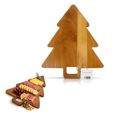 Imagem de Aurah Tábua de corte de madeira de acácia para preparação e servir refeições na cozinha - bloco de açougueiro de madeira, carne, pizza, legumes, tábua de cortar frutas e queijo - 35 x 28 cm