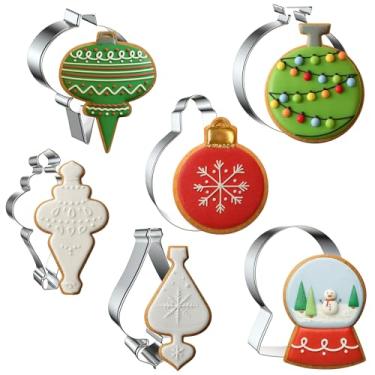 Imagem de FUSOTO Conjunto de 6 peças de enfeite de globo de neve de Natal, cortadores de biscoito de Natal globo de neve em forma de moldes de biscoito, suprimentos de cozimento de aço inoxidável para biscoitos