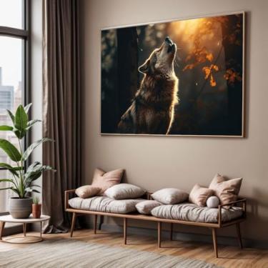 Imagem de Quadro com Moldura Sala Quarto Lobo Paisagem Decorativo Horizontal Grande Hall