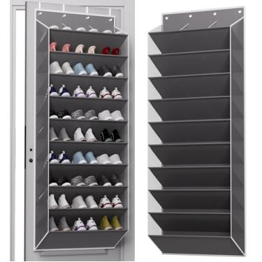 Imagem de TAHAVICE Organizador de sapatos sobre a porta, rack de armário suspenso de 10 camadas com bolsos profundos, armazenamento que economiza espaço comporta 30 pares para tênis, botas (cinza)