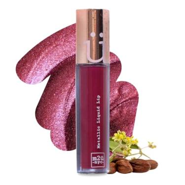 Imagem de Batom líquido metálico M2U NYC (0,21 oz) - Batom fosco de longa duração com cor de alto impacto para acabamento cintilante à prova de manchas - Brilho labial glam sem transferência