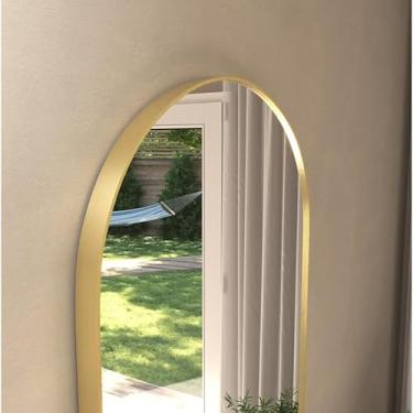 Imagem de Espelho de Corpo Inteiro Oval 110x50cm - Moldura em Alumínio Resistente, Inclinação Ajustável 15-45°(OVAL DOURADO)