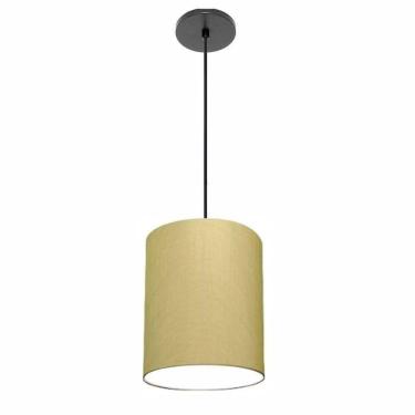 Imagem de Lustre Luminária Pendente Vivare Free Lux Pe-4104pr Cúpula Em Tecido 15x25cm Algodão-crú Canopla Preta E Fio Preto