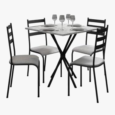 Imagem de Kit Mesa Diamante 541 Sala de Jantar 4 Cadeiras Pés Tubular Cinza/preto