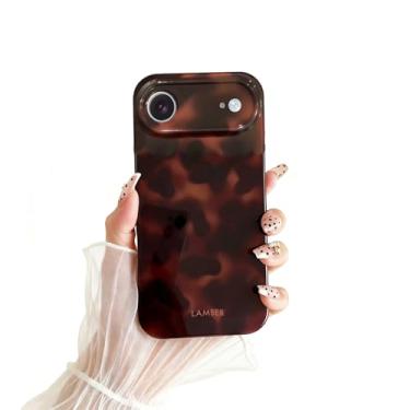 Imagem de Linda capa de tartaruga para iPhone 17 Air - Design retrô com estampa de leopardo | Moderno e estética para mulheres [à prova de choque] [ajuste fino] com proteção total da câmera TPU (marrom âmbar)