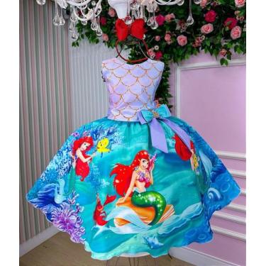 Imagem de Vestido Sereia Ariel Temáticos Luxo para Crianças - Fabuloso Ateliê, 6
